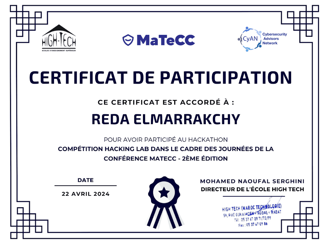 Participation Certificate - CTF MaTeCC